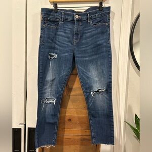 Express Dark Wash Distressed Cropped Legging Mid Rise Jeans